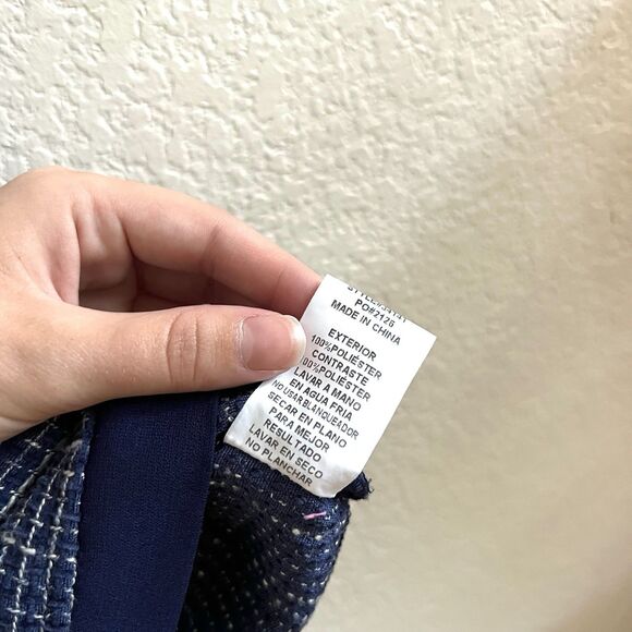 Voy Blue Tweed V-Neck Dress with Contrast Ribbon and Flutter Sleeve Sz S - Picture 11 of 11